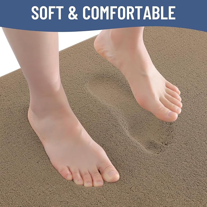 Smiry Memory Foam Bath Mat 44x32, Extra Soft Absorbent Bathroom Rugs | Camel Quick Dry, Machine Washable Bath Mats for Bathroom, Shower, Tub and Home Decor Accessories