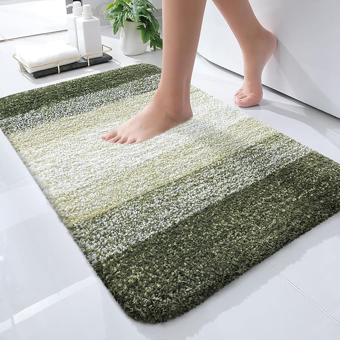 OLANLY Small Bathroom Rugs 24x16, Extra Soft Absorbent Microfiber Bath Rugs | Dark Green, Non-Slip Quick-Drying Rubber Backing, Washable Plush Bath Mat for Floor, Tub and Shower, Home Decor Accessories