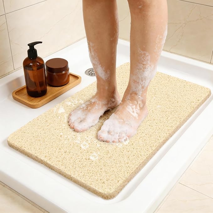 17 * 30in Shower Mat Bathtub Mat Non Slip | Bathmats Non Slip, Quick Drying Foot Scrubber Loofah Mats for Inside Shower, Tub, Bathroom, Home, Beige