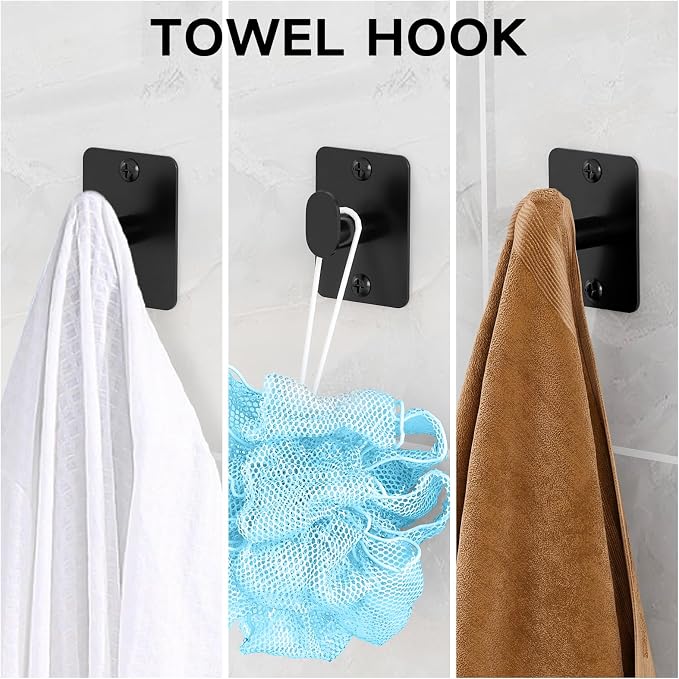 KLJKPA Black Bathroom Accessories Set, 4-Piece Bathroom Hardware Set | 16 inch Towel Bar, Towel Racks for Bathroom, Robe Towel Hooks, Toilet Paper Holder Wall Mounted