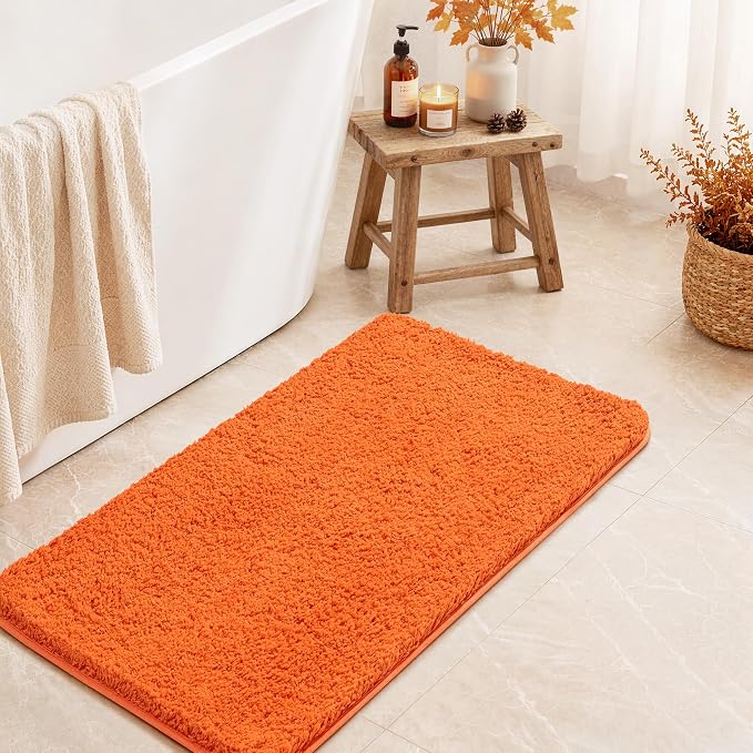 MIULEE Fall Orange Bathroom Rugs Soft Microfiber Bath Mat 20x30 Inch | Absorbent, Non Slip, Quick Dry, Fluffy Bath Rugs for Bathroom Floor Tub Showers, Machine Washable
