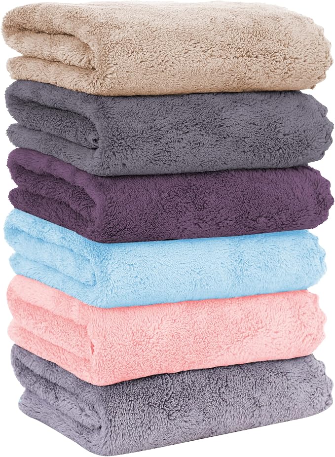 MOONQUEEN 6 Pack Premium Hand Towels - Quick Drying - Microfiber Coral Velvet Highly Absorbent Towels - Multipurpose Use as Hotel, Bathroom, Shower, Spa, Hand Towel 16 x 28 inches (Multicolor)