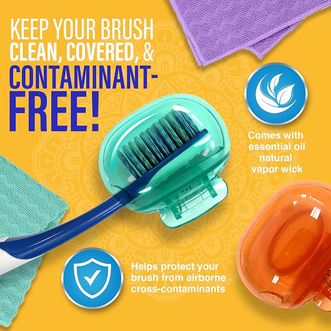 GuruNanda Brush Pods - Toothbrush Cover for Manual & Electric Toothbrush, Keeps Toothbrush Fresh & Clean, Travel Accessories with Natural Essential Oil Vapors, 8 Pack