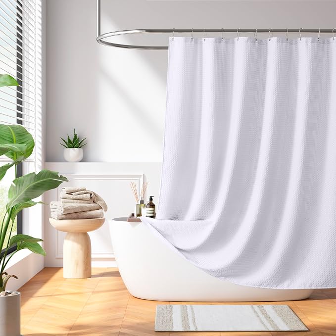Madison Park Arbor Waffle Stall Shower Curtain, 36 x 72, White Solid | Adds Privacy, Machine Washable, Farmhouse, OEKO-TEX Certified Bathroom Curtain, 3M Scotchgard Moisture Management