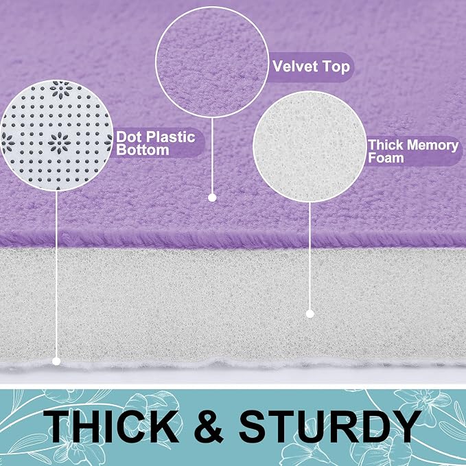 Smiry Memory Foam Bath Mat 30x20, Extra Soft and Absorbent Bathroom Rugs | Purple, Quick Dry Machine Washable Non-Slip Bath Mat for Bathroom Floor, Shower and Tub