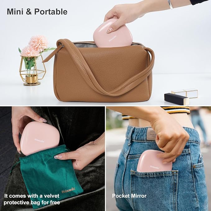 Mocado Compact Mirror with Light-4 Inches Compact 1x/10x Magnifying Mirror | Double Sides Lighted, 3 Colors Lighting, 0-100% Brightness, Diammable Touch, 1200mAh Rechargeable, For Pocket, Purse