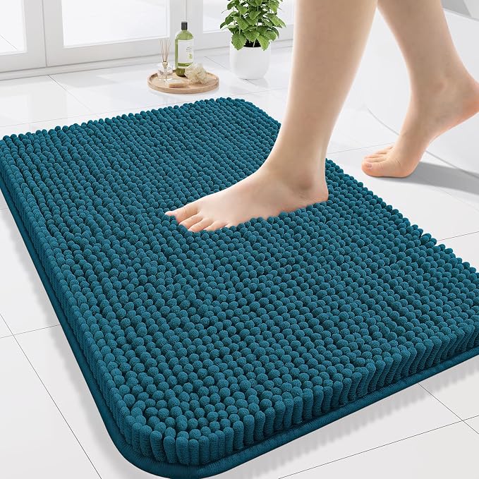 Arotive Bathroom Rugs 24x16, Soft Absorbent Shaggy Chenille Bath Rugs | Peacock Blue, Machine Washable Rubber Backing Bath Mats for Bathroom Floor Tub and Shower Home Decor Accessories