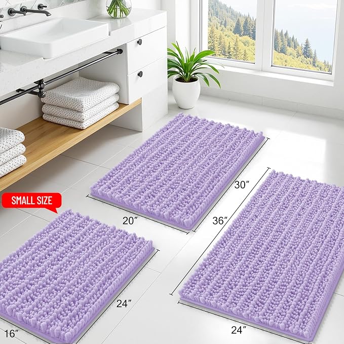 Smiry Bathroom Rugs 36X24, Extra Soft Rubber Backing Chenille Bath Mats | Purple Machine Washable Non Slip Quick Dry Bath Mats for Bathroom Floor, Tub, Shower, Home Decor Accessories