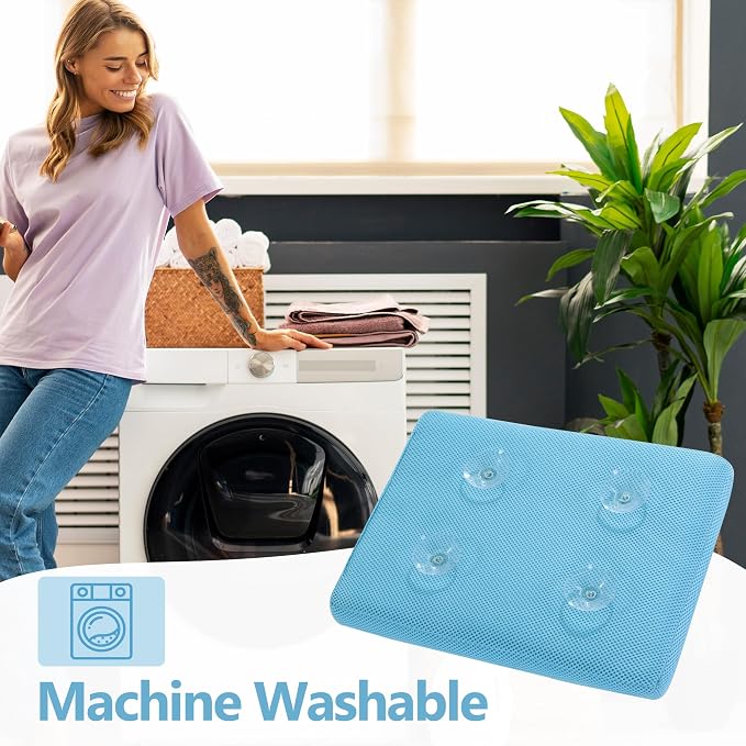 Bath Cushion for Tub with Powerful 4 Non-Slip Suction Cups,Quick Dry Mesh Bathtub Mat,Spa Pillow Bath Accessories for Adults Indoor Outdoor (Blue)