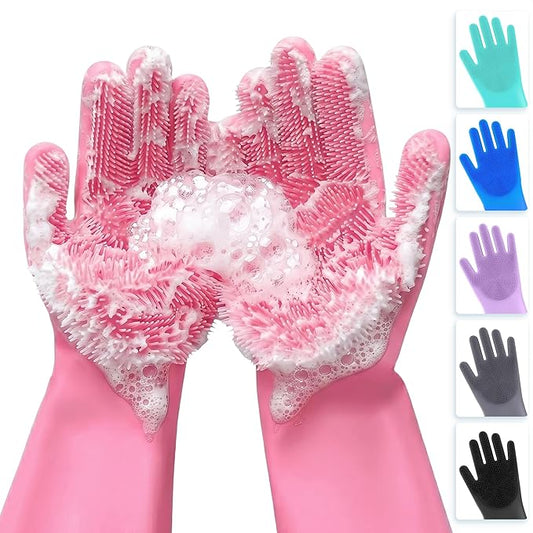ALPENKOK Silicone Dishwashing Gloves with Scrubber – Non-Slip Silicone Gloves for Washing Dishes | Household Use