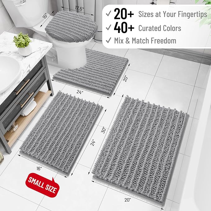 Arotive Bathroom Rugs Mat 34x21, Soft Absorbent Chenille Shaggy Bath Mat | Light Grey, Machine Wash Dry, Bath Rugs for Bathroom Floor, Tub and Shower, Home Decor Accessories