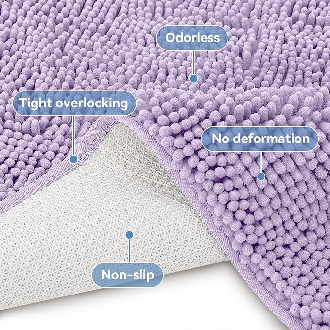 Bcoimo Small Bath Rug Mat,24x17 Extra Soft Chenille Lavender Bathroom Mats | Non Slip with Rubber Backing Bathroom Rugs;High Absorbent And Quick Dry Microfiber mat; Machine Washable;Extra Soft Bath Rug