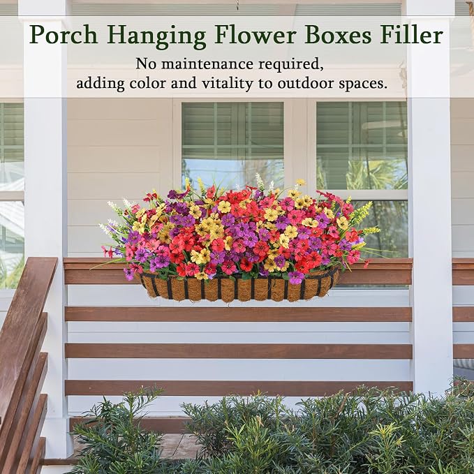 24PCS Fake Flowers Outdoor, UV Resistant Artificial Silk Flowers | Realistic Faux Flowers for Hanging Baskets, Window Boxes & Planters, Porch, Yard, Cemetery, Spring Outdoor Home Decor