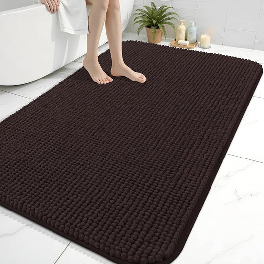 Arotive Chenille Bathroom Rugs 59x35, Soft Absorbent Bath Mat, Brown | Rubber Backing, Machine Washable Dry Bath Mats for Bathroom Floor, Tub and Shower, Home Decor Accessories
