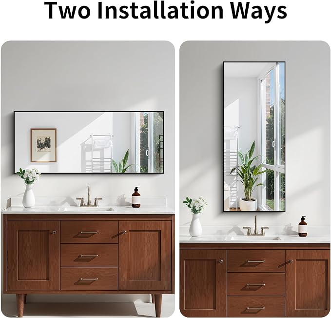 KOCUUY Black Bathroom Mirror, 20x48 Inch Rectangle Mirror for Over Sink, Modern Decorative Wall Mirror for Bedroom Living Room Bathroom, Hang Horizontal/Vertical