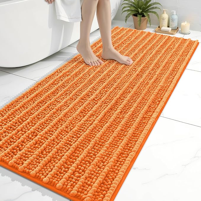 Arotive Bathroom Rugs Mat 60x24, Soft Absorbent Chenille Shaggy Bath Mat | Orange, Machine Wash Dry, Bath Rugs for Bathroom Floor, Tub and Shower, Home Decor Accessories