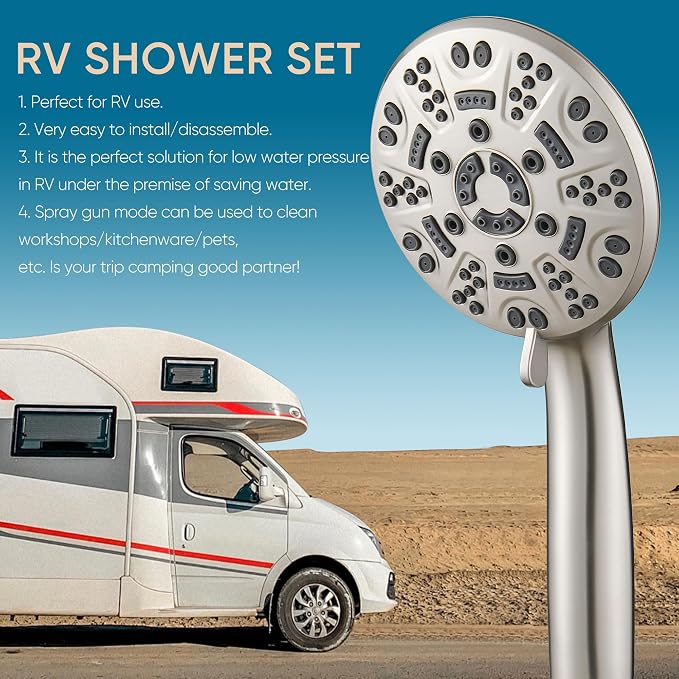 Cobbe 8-Setting Handheld Shower Head, Water-Saving Design, Brushed Nickel | Trickle Pause Mode, 5ft Stainless Steel Hose, Brass Swivel Bracket, Tool-Free Installation