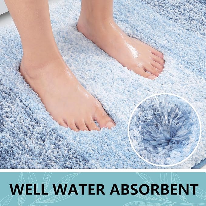Arotive Microfiber Bathroom Rugs, Shaggy Soft Absorbent Bath Rug, 44x24 | LightBlue, Rubber Backing Thick Plush Machine Washable Dry Bath Mats for Bathroom, Tub and Shower, Rectangular