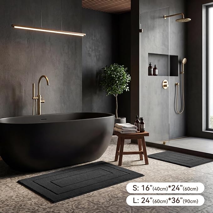 GRANNY SAYS Black Bathroom Rug 36" x 24", Non-Slip Microfiber Bath Mat | Ultra-soft, durable TPR backing for reliable grip, fast water absorption, machine washable for Vanity, Shower, Tub