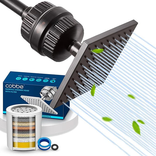 Cobbe High Pressure Filtered Shower Head with Filters for Hard Water Combo | Rain Showerheads with 20 Stage Water Softener for Healthier Skin & Hair Remove Chlorine and Harmful Substances, ORB