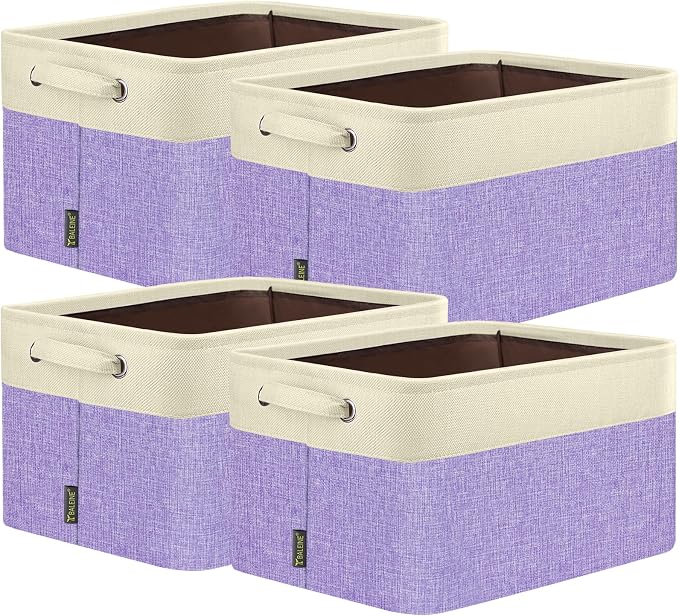 BALEINE 4 Pack Fabric Closet Storage Bins for Shelves, Linen Closet Organizers and Storage, Decorative Baskets for Organizing, Shelf, Clothes, Home, Office (Lavender, 14''x10''x8.5'')