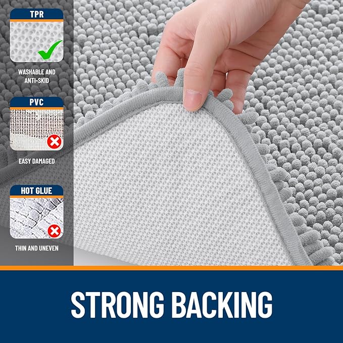 OLANLY Toilet Rugs U-Shaped 20x20, Soft Absorbent Chenille Contour Rugs | Light Grey, Quick-Drying Rubber Backing, Machine Washable Non-Slip Shaggy Bathroom Mat for Toilet, Home Decor Accessories