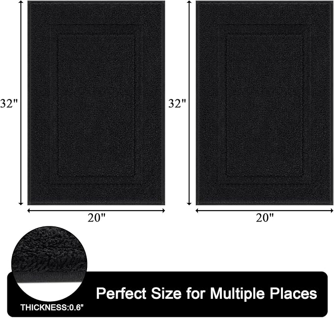 SHACOS Soft Microfiber Black Bathroom Rugs Sets 2 Pieces 32x20 inch | Absorbent Plush Bath Rugs, Non Slip Washable Shaggy Bath Mats, Fluffy Bathroom Runner Floor Mats Shower Rug