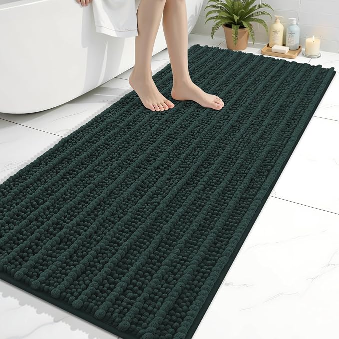 Arotive Bathroom Rugs Mat 54x24, Soft Absorbent Chenille Shaggy Bath Mat | Dark Green, Machine Wash Dry, Bath Rugs for Bathroom Floor, Tub and Shower, Home Decor Accessories