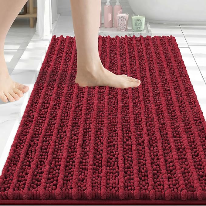 Arotive Bathroom Rugs Mat 34x21, Soft Absorbent Chenille Shaggy Bath Mat | Red, Machine Wash Dry, Bath Rugs for Bathroom Floor, Tub and Shower, Home Decor Accessories