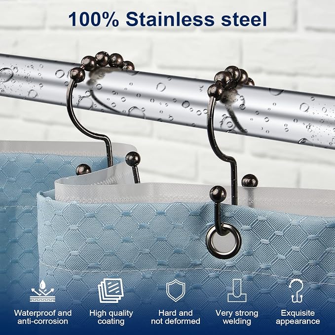 Gidse Shower Curtain Hooks,Sturdy Stainless Steel Double Sided Shower Hooks Rings for Bathroom Shower Curtain Rods Curtains Set of 12 Hooks - Bronze