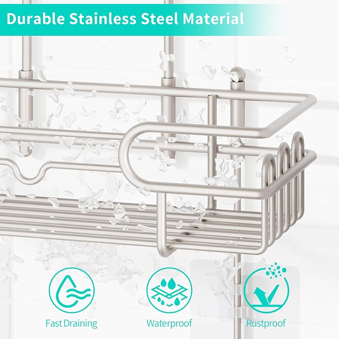 HapiRm Hanging Shower Caddy Organizer - Bathroom Organizer with 12 Hooks and Soap Holder, Rustproof Shower Shelf over Shower Head - Brushed Nickel
