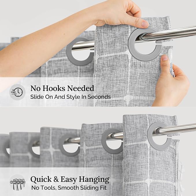 River Dream Farmhouse No Hooks Shower Curtain with Snap-in Liner,Grey,71x74 | Snap on Fabric Liner,Heavy Duty,Quick Dry,With Bottom Magnets,Washable,with Tassels, Rustic Boho Farmhouse,Standard Size