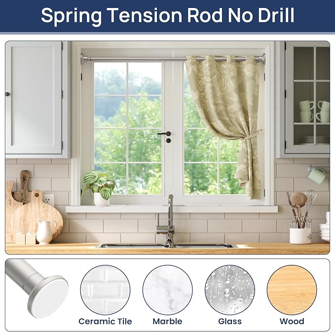 ENJOYBASICS 1" Nickel Shower Curtain Rod, 30-52" Adjustable, Secure Tension | Easy No-Drill Installation, No Tools, No Gaps, Sturdy Rust-Resistant Steel, Sag-Resistant Design, Tubs, RVs, Apartments