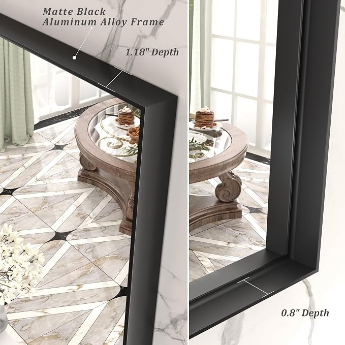 48x30 Inch Black Metal Framed Bathroom Mirror for Wall | Black Matte Bathroom Vanity Mirror, Rectangle, Anti-Rust, Right Angle, Tempered Glass, Hangs Horizontally or Vertically