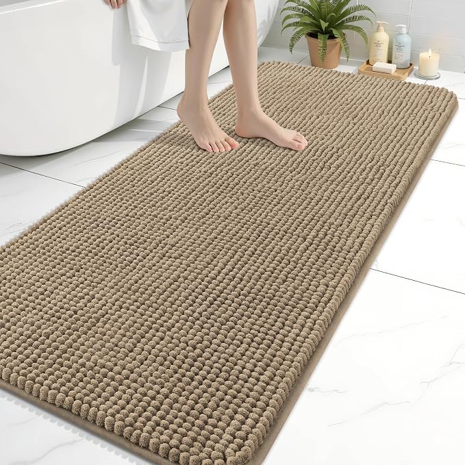 Arotive Chenille Bathroom Rugs 60x24, Soft Absorbent Bath Mat, Camel | Rubber Backing, Machine Washable Dry Bath Mats for Bathroom Floor, Tub and Shower, Home Decor Accessories
