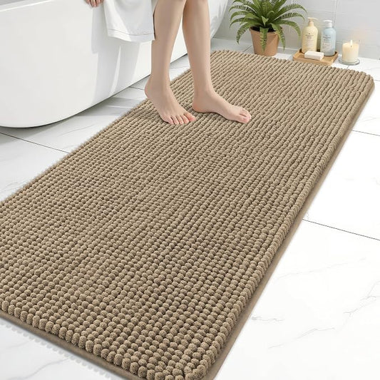 Arotive Chenille Bathroom Rugs 60x24, Soft Absorbent Bath Mat, Camel | Rubber Backing, Machine Washable Dry Bath Mats for Bathroom Floor, Tub and Shower, Home Decor Accessories