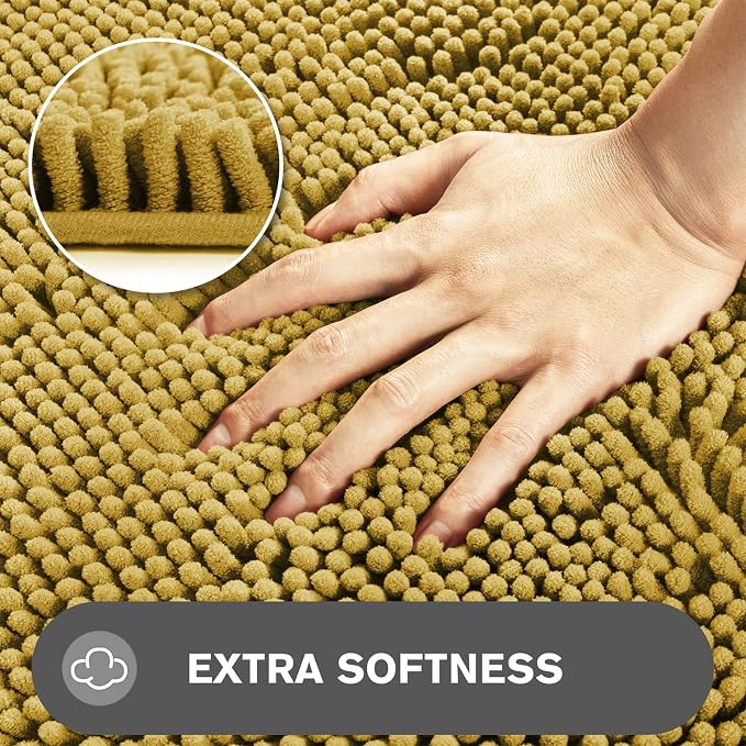 Bathroom Rugs 30 x 50 Inch – Extra Large Bath Mat | Absorbent and Washable Thick Chenille Bath Rugs Non-Slip Runner Rug for Bathroom, Shower, Tub(Mustard)