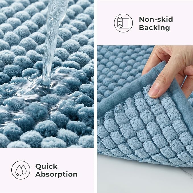 FRESHMINT Thick Chunky Chenille Bathroom Rug, Stone Blue, 24"x36" | Non-Slip Backing, Water Absorbent Surface, Machine Washable Care, Cushioned Comfort, Bathroom Floor Use