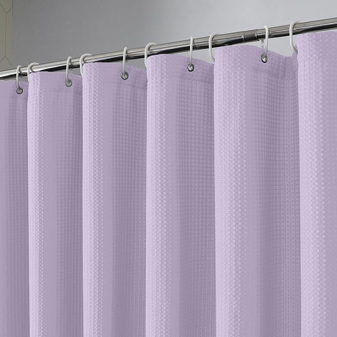 Extra Long Shower Curtain Set- 96 Inch Long Waffle Weave Heavy Duty Fabric Shower Curtains for Bathroom, Luxury Heavy Duty Thick Cloth Shower Curtain with 12 Plastic Hooks, 72Wx96L, Lavender