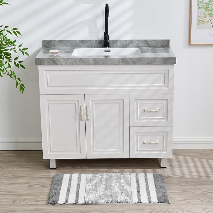 CozeCube Grey Striped 24"x16" Non Slip Washable Bath Mat | For Bathroom, Fluffy Absorbent Microfiber Bath Mats Machine Wash, Stylish Small Aesthetic Bathroom Rugs