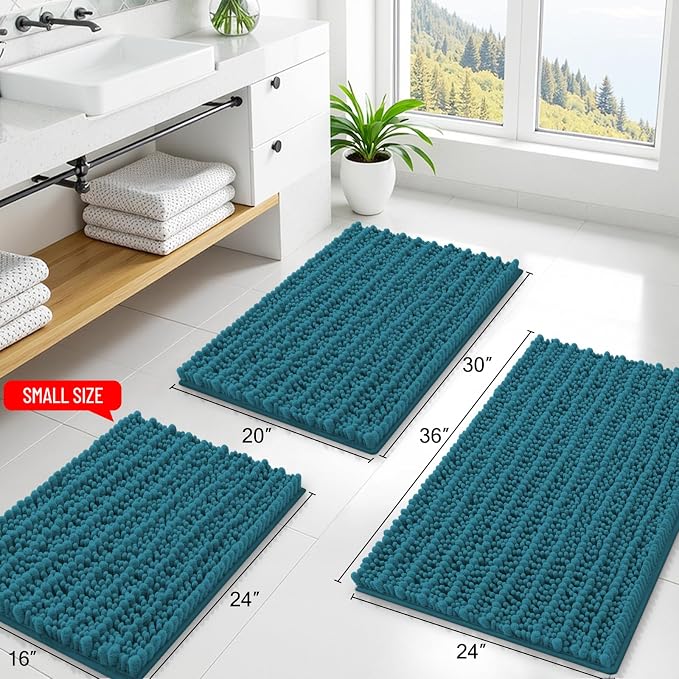 Smiry Bathroom Rugs 47X24, Extra Soft Rubber Backing Chenille Bath Mats | Lake Blue Machine Washable Non Slip Quick Dry Bath Mats for Bathroom Floor, Tub, Shower, Home Decor Accessories
