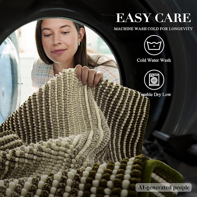 Bathroom Rugs, Bath Mat Non Slip 20 x 32 Inches Water Absorbent Chenille Floor Mats Machine Washable (Olive Green)