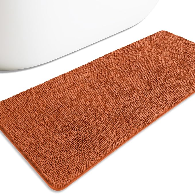 Bathroom Runner Rug 24 x 60 Inch – Extra Large Long Bath Mat | Absorbent and Washable Thick Chenille Bath Rug Non-Slip Runner Rug for Bathroom, Shower, Sink(Burnt Orange)