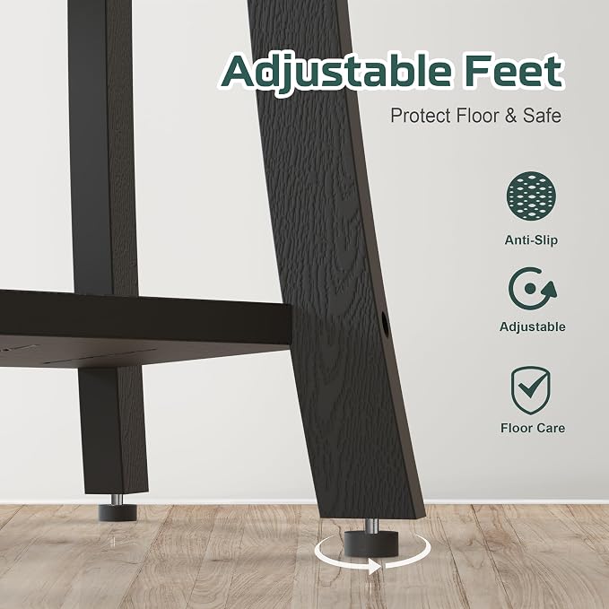 Waterproof HIPS Shower Bench for Inside Shower, Shower Stool, Black | Ergonomic design, For seating and leg shaving, Wood-Look texture, Easy care, Storage shelf, Non-Slip leveling feet, 400 lb