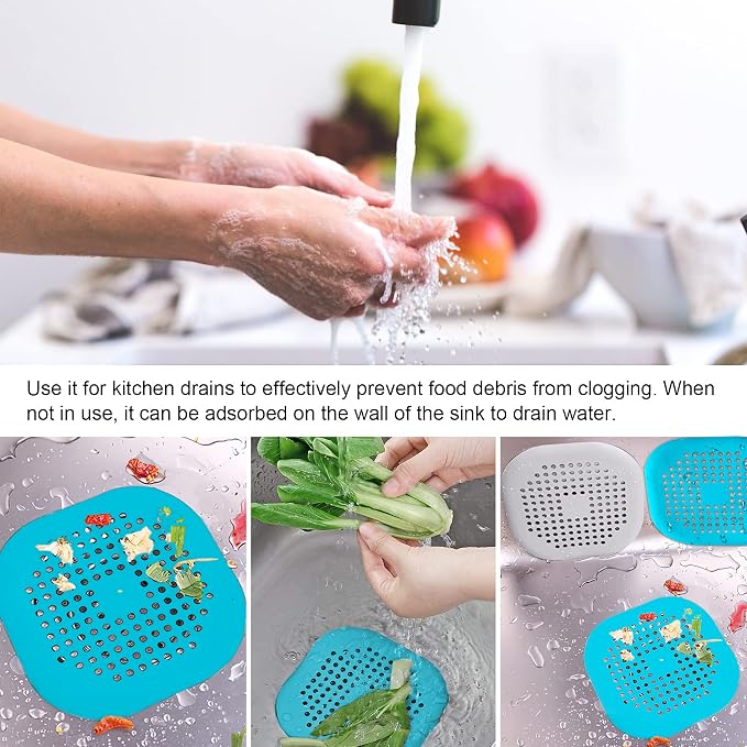 2 Pieces Shower Drain Hair Catcher Bathtub Stopper Home Drain Protectors Drain Cover with Sucker Water Trap Sink Cover for Bathroom Bathtub and Kitchen (Blue,Blue)