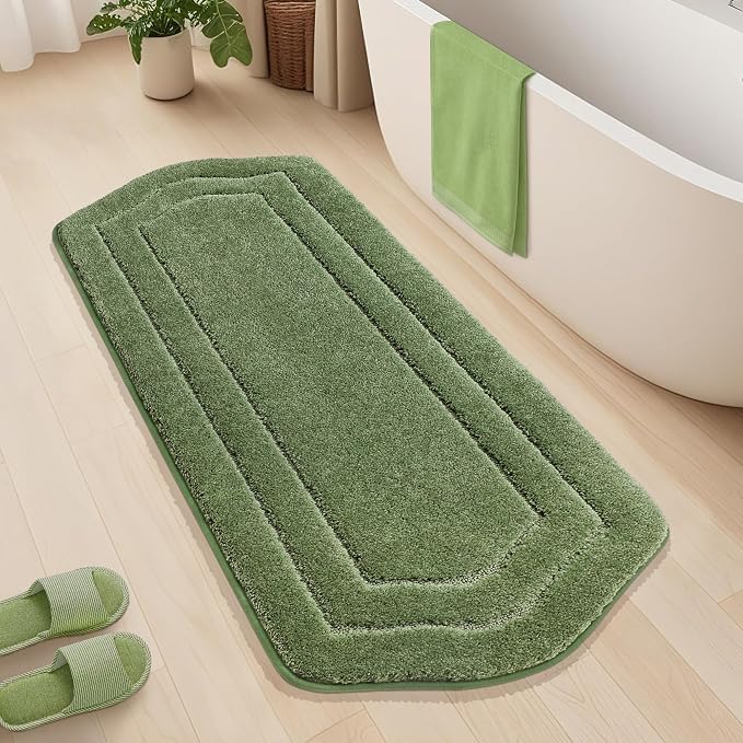 COSY HOMEER Non-Slip Bath Mat Extra Thick Absorbent Plush Washable | 24"x60" Green Non-Slip Extra Thick Plush Absorbent Machine Washable Bath Mat Bathroom Rug Floor Tub Shower