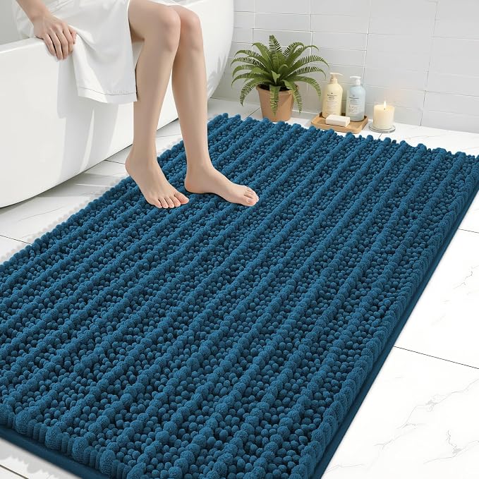 Arotive Bathroom Rugs Mat 47x32, Soft Absorbent Chenille Shaggy Bath Mat | Peacock Blue, Machine Wash Dry, Bath Rugs for Bathroom Floor, Tub and Shower, Home Decor Accessories