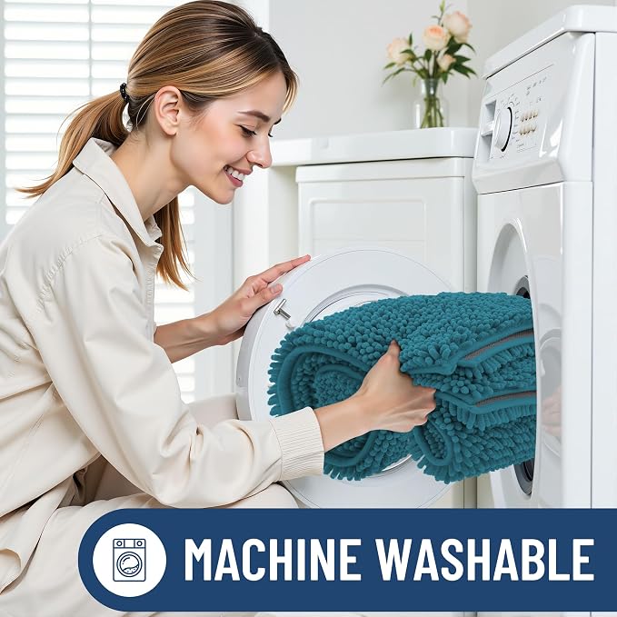Smiry Bathroom Rugs 24X16, Luxury Chenille Extra Soft Absorbent Bath Mat | Lake Blue, Machine Washable Non-Slip Plush Bath Mats for Bathroom, Tub, Shower, and Floor, Home Decor