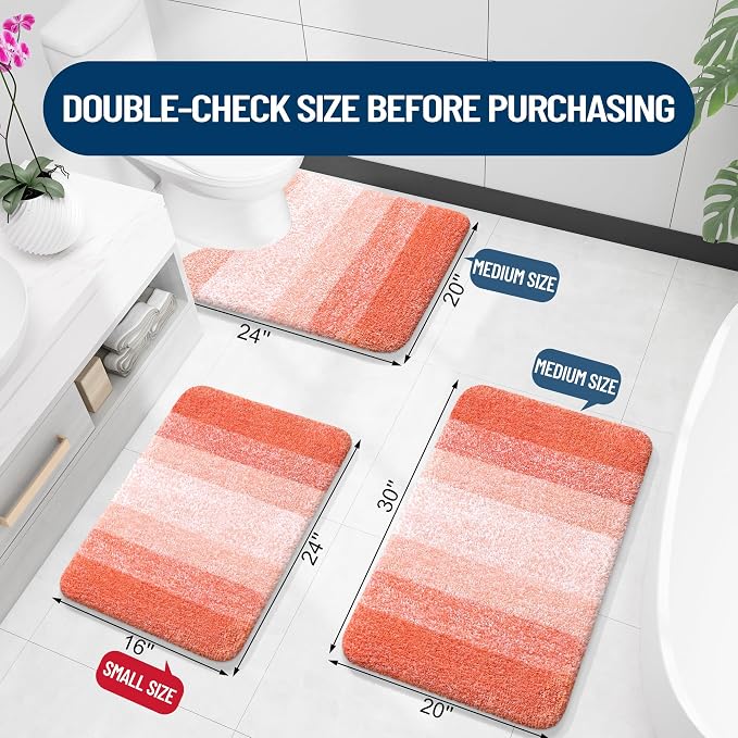 OLANLY Small Bathroom Rugs 24x16, Extra Soft Absorbent Microfiber Bath Rugs | Coral, Non-Slip Quick-Drying Rubber Backing, Washable Plush Bath Mat for Floor, Tub and Shower, Home Decor Accessories