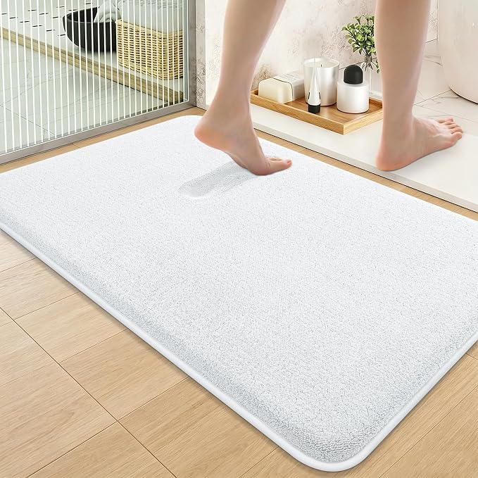 Smiry Memory Foam Bath Mat 36x24, Extra Soft Absorbent Bathroom Rugs | White Quick Dry, Machine Washable Bath Mats for Bathroom, Shower, Tub and Home Decor Accessories